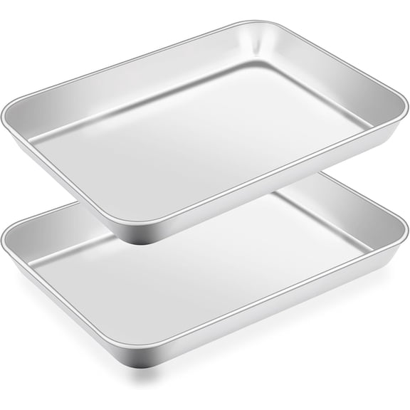 2 Pack Baking Sheet, 6.9 x 9.2 x1 Inch Stainless Steel Cookie Sheet, Toaster Oven Tray Pans, Heavy Duty Baking Pans for Kitchen, Bakings Tray for Oven, Easy Clean & Dishwasher Safe