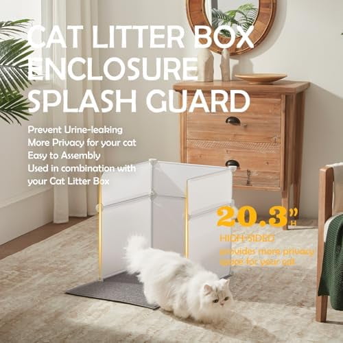 Cat Litter Box Enclosure Splash Guard Large L19×W19×H20 inch, Light Weight Plastic Sheets with Cat Litter Mat Easy Clean (White)