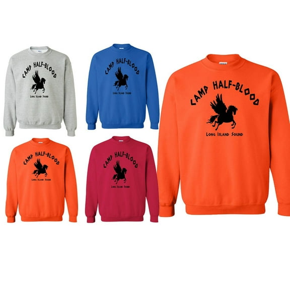 Unisex Camp Half Blood Long Island Sound Printed Crewneck Long Sleeve Sweatshirt Soft and Comfy Crewneck, Lightweight Crewneck Color Orange Small