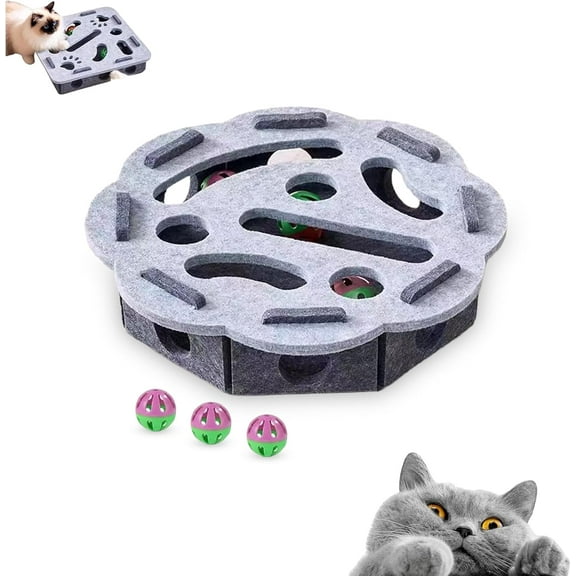 Cat Scratch Puzzle Enrichment Box, Cat Nail File Enrichment Box, Felt Cats Toy Maze Boxes, Interactive Puzzle Toy for Indoor Cats and Kittens Self Play Exercise & Hunting (Gray,Round)