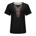thumbnail image 5 of Penkiiy Traditional Mexican Embroidered Peasant Tops for Women, Short Sleeve Crew Neck Shirt Spring Fall Clothing Apparel,Vintage Floral Tunic Shirts, Flowers Embroidery Blouses S Black, 5 of 6