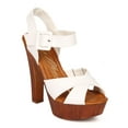 thumbnail image 1 of Cathy Din CF37 Women Leatherette Cross Band Ankle Strap Wooden Platform Chunky Heel Sandal, 1 of 5