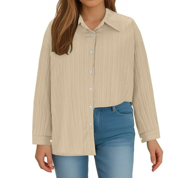 Snoarin Button-Up Shirts for Women Oversized Solid Color Long Sleeved Button Up Shirt and Adjustable Sleeve Top Pleated Pattern Casual Shirt XL-5XL