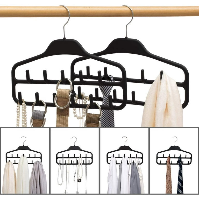Belt Hanger Rack Holder 2 Pack Sturdy Belt Organizer with 360 Degree Swivel 11 Large Belt Hooks for Closet Non Slip Rubberized Belt Storage Black 14 x 0.39 x 11inch Walmart