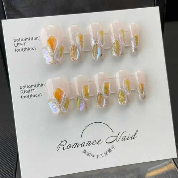 Handmade Acrylic Press On Nails kit Tapered Square Olympian Opulence Greek Mythology  Featuring Sunlit Glow and Embellished Stones Long Lasting Square Kits