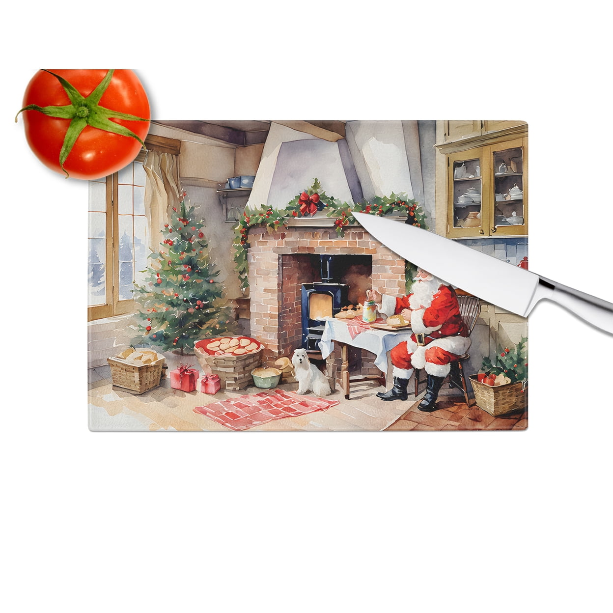 Cookies with Santa Claus Glass Cutting Board Large 12 in x 15 in