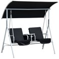 thumbnail image 1 of Outsunny Double Outdoor Swing Chair with Pivot Table and Storage, Black, 1 of 10