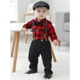 thumbnail image 6 of Baby Boys Outfits Clothes Set 0-24 Months Toddler Infant Party Romper Suspender Pants Beret Hat 4pcs, 6 of 16