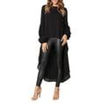 thumbnail image 3 of DYMADE Women Lantern Sleeve Chiffon Shirt Dress Irregular Ruffle Swing Blouse Tops, 3 of 4