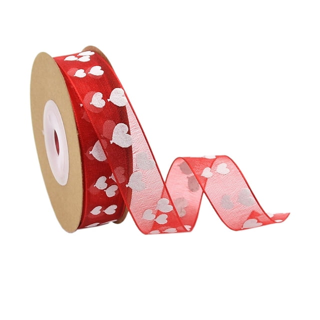 EeaseCA 1 Roll of 10M Ribbon Heart Printed Polyester Packing Rope Valentine's Day Gift Wrapping (Pattern 8)