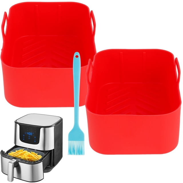 2 Pcs Casserole en Silicone pour Friteuse à Air Chaud Compatible avec les Friteuses à Double Panier Ninja, Doublure Réutilisable pour Friteuse à Air avec Poignée, Brosse à Huile, Tapis de Cuisson en Silicone pour Friteuse à Air