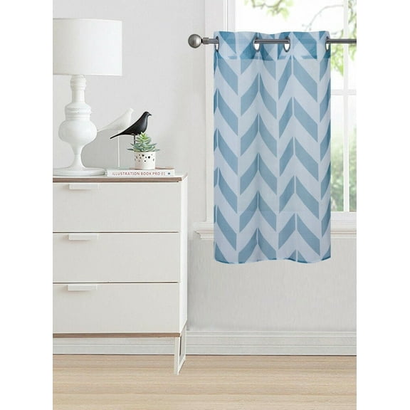 LUSCH DÉCOR 1PC C37 VALANCE CURTAIN SEMI SHEER CHEVRON ZIG ZAG GROMMET PANEL TEAL /WHITE SEE THRU WINDOW PANEL KITCHEN, BATHROOM, RESTAURANT SIZE 28" WIDE X 34" LENGTH