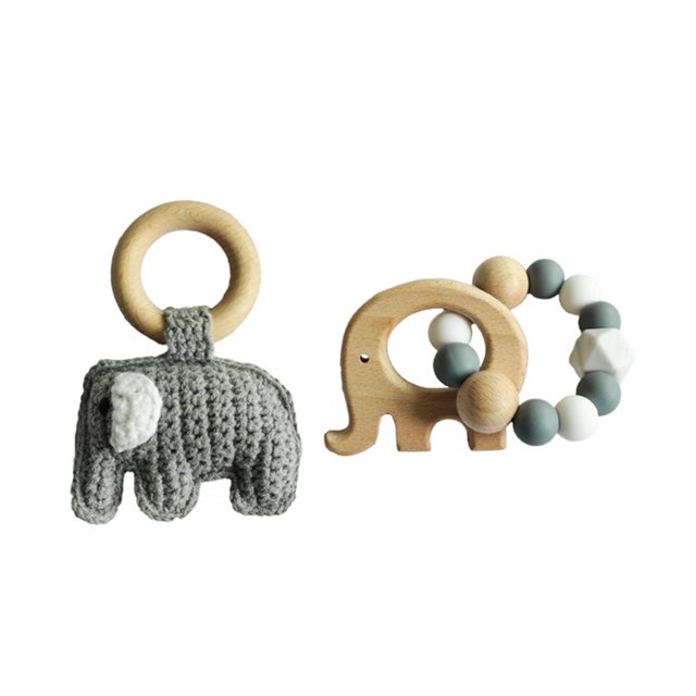 Juguetes para la dentición del bebé Clip para chupete Cuentas de anillo de dentición de silicona de madera yeacher Juguetes para la dentición