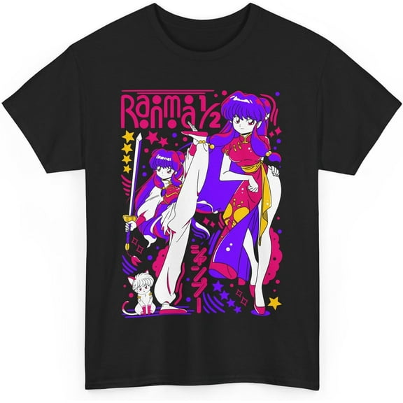 Ranma ½ ShampooT-Shirt Anime Merch Casual Short Sleeved T Shirt Unisex Black Tee Shirt