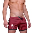thumbnail image 3 of DDAPJ pyju Mens Swim Trunks Palm Tree Print Beach Board Shorts Drawstring Surfing Swim Shorts Quick Dry Bathing Suit Red XL, 3 of 5