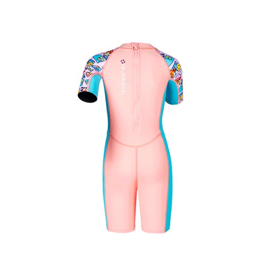 lnmuld Girls Short Sleeve One Piece Cartoon Print Neoprene Swimsuit Size:5-6 Years
