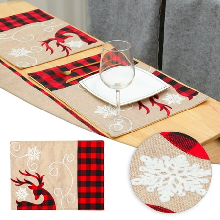 

Aueoeo Christmas Decorations Indoor Home Decor Christmas Decoration Linen Embroidery Elk Table Mat Home Decoration