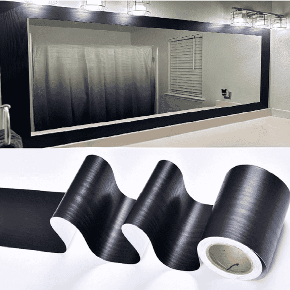 BB Hapeayou Mirror Frame Border Black Wood Grain Peel Sticker for Bathroom/Wall (3.94in×11yd)