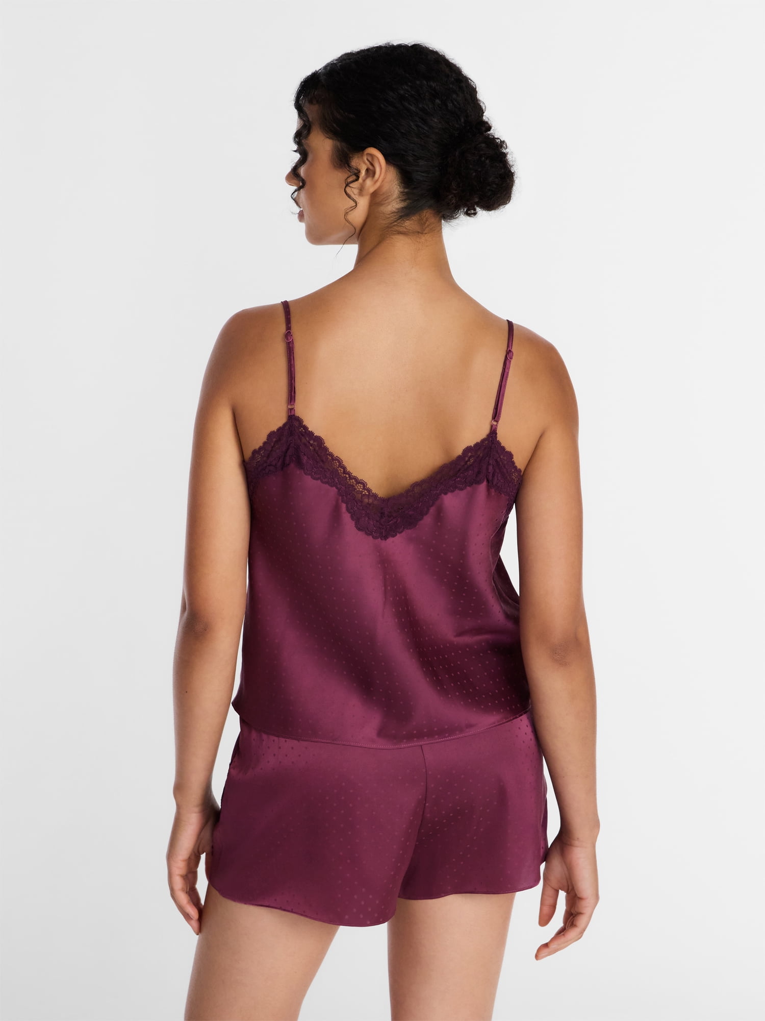 Joyspun Women’s Lace Trim Stretch Satin Cami and Shorts Set, 2-Piece, Sizes XS-3X