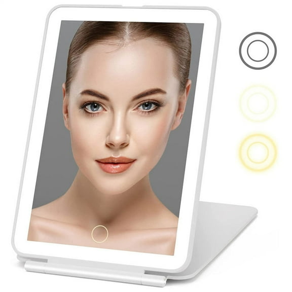 FORSHUYU Rechargeable Lighted Makeup Mirror with USB Charging,Adjustable Brightness Light Weight Portable Travel Makeup Mirror, 5.1X7.6 Inch(White)