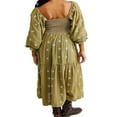 thumbnail image 4 of Robe Longue pour Femmes Manches Longues Col Carré Broderie Fleur Robe Évasée, 4 of 6