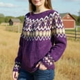 thumbnail image 4 of CCRFTGI Fair Isle Sweater Women 2025 Fall Long Sleeve Knit Sweater Pullover Casual Trendy Sweater Lightweight Crewneck Pullover Top Dark Purple M, 4 of 4
