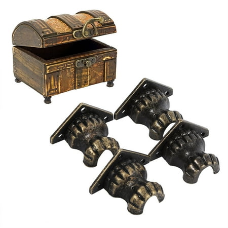 Qiilu 4pcs Antique Brass Jewelry Chest Wood Box Decorative Feet