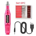 thumbnail image 1 of Kit de pulido de uñas eléctrico portátil con cabezales intercambiables, ideal para manicura profesional en casa o salón. Incluye cable USB y accesorios para uñas naturales y postizas. Color rosa., 1 of 6