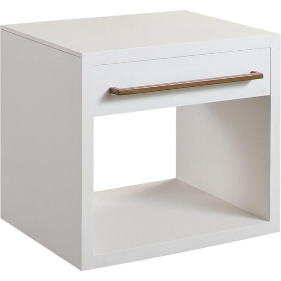 Encore Solid Mango Wood 1-Drawer End Table in White Finish w/ Gold Metal Handle by Diamond Sofa