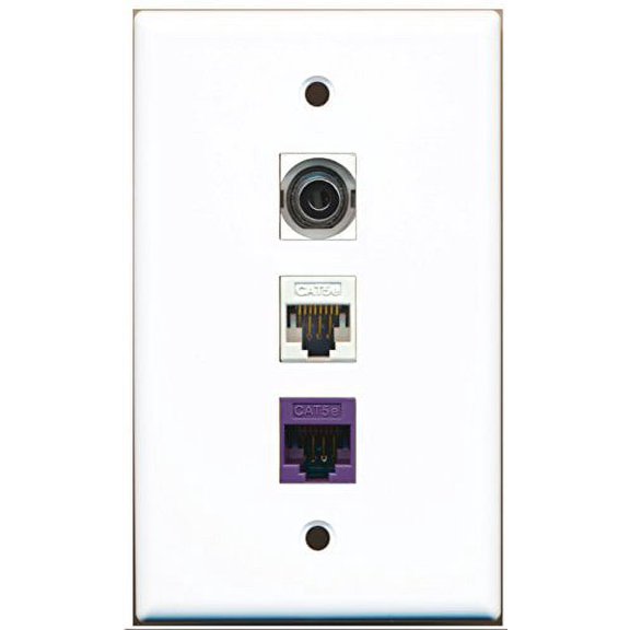 RiteAV - 1 Port 3.5mm 1 Cat5e Ethernet White 1 Cat5e Ethernet Purple Wall Plate