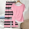 thumbnail image 5 of ClodeEU Women's 2 Piece Outfit,Tie Short Sleeve Crewneck Print Top and Loose Fit Pants ,Casual Solid Color Lounge Set Pink,Womens Plus XL, 5 of 5