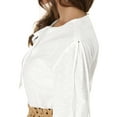 thumbnail image 6 of INSPIRE CHIC Women's Round Neck Tie Shoulder Textured Floral Long Sleeve Adjustable Cuffs Spring Top M White, 6 of 6