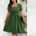 thumbnail image 4 of Ecqkame Women's Plus Size Dresses Elegant Vintage Polka Dots Print Tie Front Square Neck Flowy Hem Midi Dress Green XXL, 4 of 5