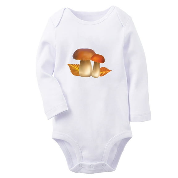 Babies Nature Pattern Mushroom Rompers, Newborn Baby Unisex Bodysuits, Infant Jumpsuits, Toddler 0-12 Months Kids Long Sleeves Oufits (White, 6-12 Months)