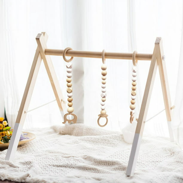Baby Wooden Play Stand Nursery Fun Hanging Toys Mobile Wood Rack 
