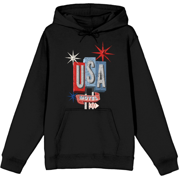 Americana Vintage Motel Sign Black Adult Long Sleeve Hoodie-Medium