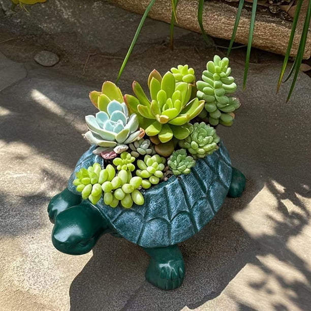 Maceta de tortuga, colección de obras de arte, figura de animal de escritorio, maceta de tortuga para cafetería, patio, granja, regalo de cumpleaños