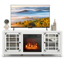 Giantex Electric Fireplace TV Stand, TV Console w/Adjustable Flame & Shelves, Farmhouse Media Entertainment Center, White