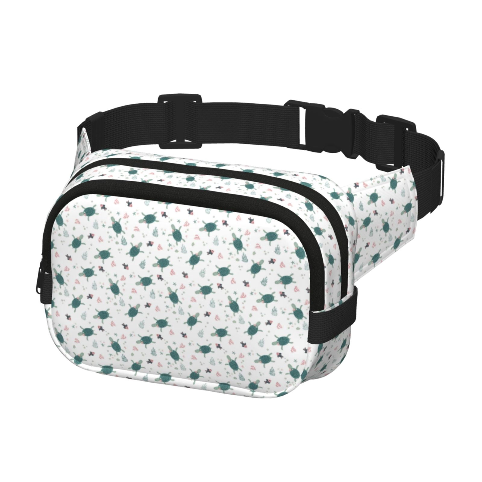 Picia Hand Drawn Turtle Print Square Double-Layer Waist Bag Mini Adjustable Waist Belt Bag Exercise Running Travel Hiking