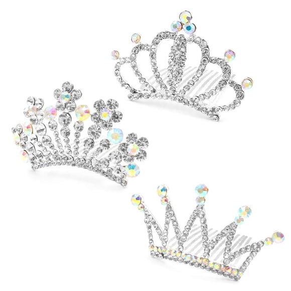 NODG 3 Piezas Corona de Tiaras Plateadas con Peine para el Cabello Mini Tiaras Corona para Mujer Princesa Cristal Tiaras Brillantes Diademas para Mujer Accesorios para el Cabello para Mujer