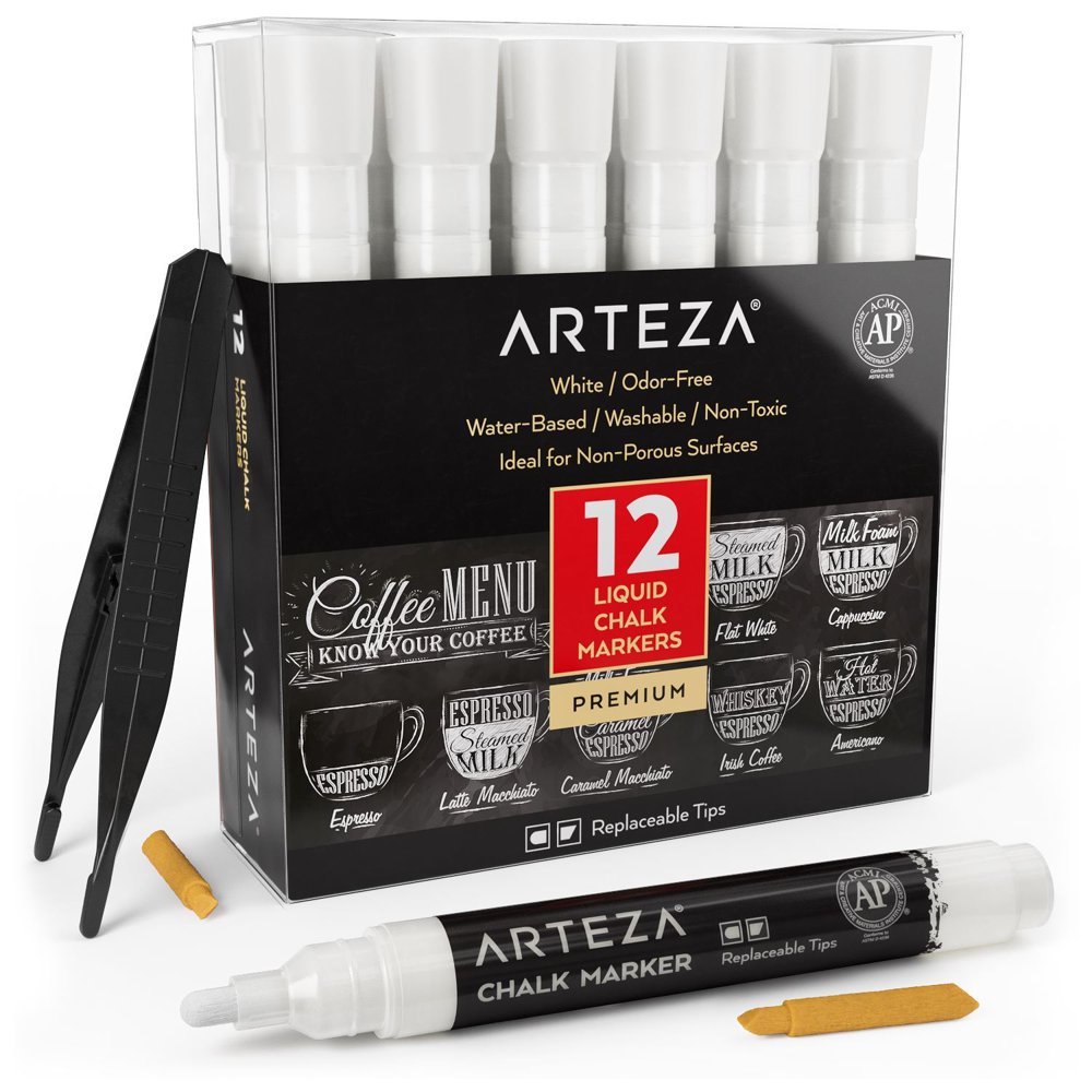 Arteza NonToxic Liquid Chalk Markers, White, for Chalk Board, Water