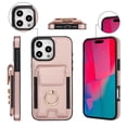 thumbnail image 2 of For IPhone 16 Pro Max Phone Case Wallet With Elastic Concealed Buckle Flip Card Holder,PU Leather Metal Ring Buckle Holder Kickstand  Women Men Magnetic Cover,Rose gold,For iPhone 16 Pro Max, 2 of 8