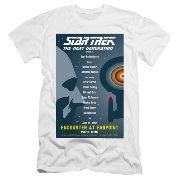 Star Trek Tng Season 1 Episode 1 Premium Canvas Adult Slim Fit 30/1 T-Shirt White