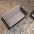 thumbnail image 3 of Merrick Lane Outdoor Furniture Resin Loveseat Chocolate Brown Faux Rattan Wicker Pattern 2-Seat Loveseat With All-Weather Beige Cushions, 3 of 13