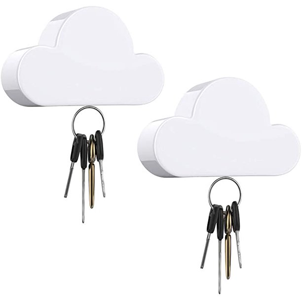 Gancho para llaves magnético blanco de 2 piezas para pared y nube, gancho para llaves magnético, gancho perfecto para el hogar y la oficina, fácil de instalar sin taladrar
