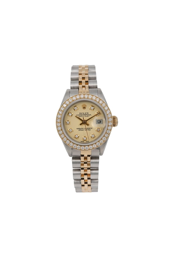 Pre-Owned Rolex Datejust 26MM 69173 Champagne Diamond Dial Diamond Bezel Two Tone Yellow Gold Jubilee Bracelet 1.2ct