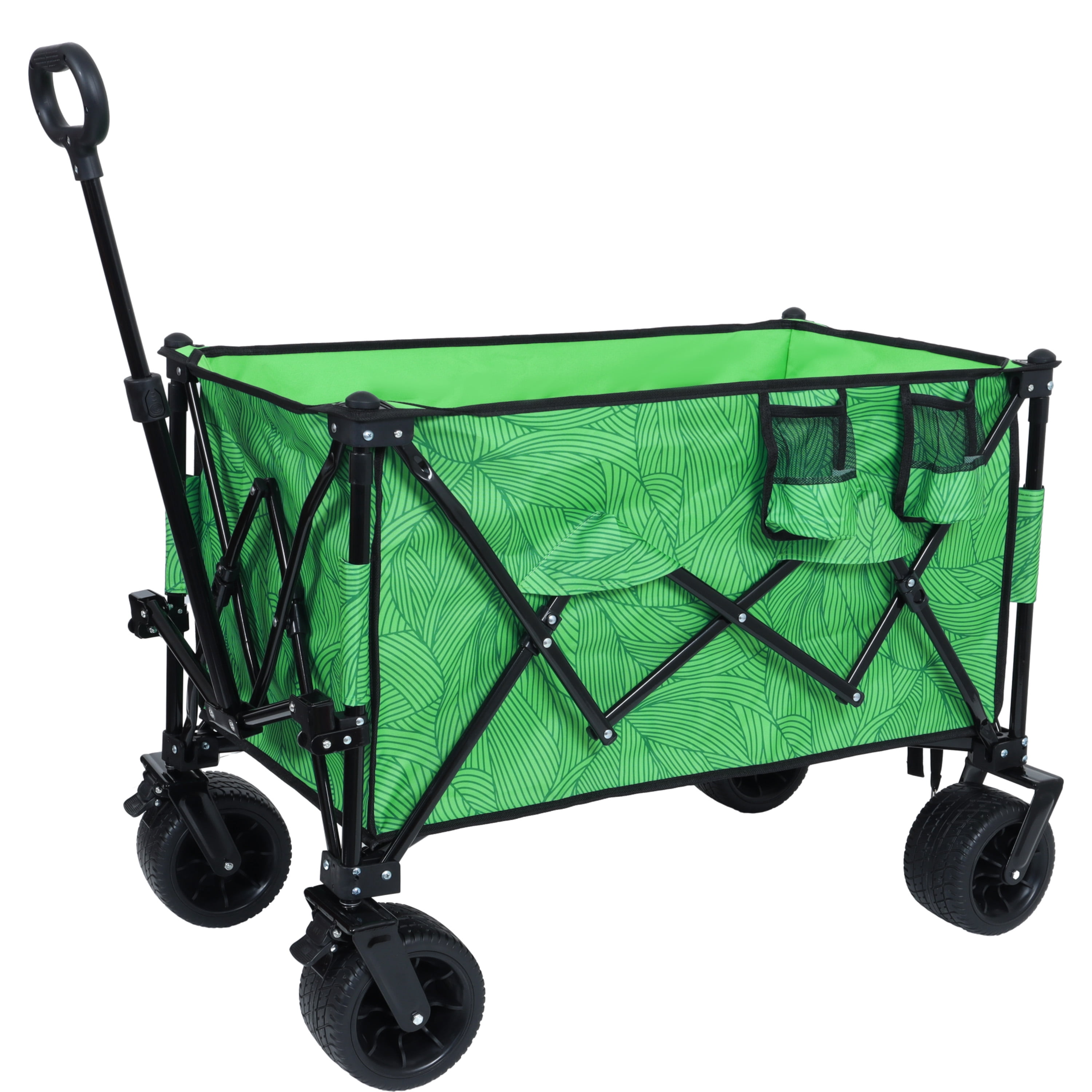 Heavy-Duty 480lbs Folding Wagon Cart with Bonus Picnic Mat - All-Terrain Beach Wheels, Drink Holders, Brakes & Side Pocket for Camping, Garden, Sports