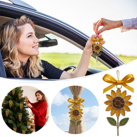 CxhicLuv Sunflower Acrylic Hanging Ornament, Clear Floral Decoration for Windows, Gardens & Year-Round Sunshine, Durable Double-Sided Design with Golden Nylon Cord for Outdoor & Indoor Display