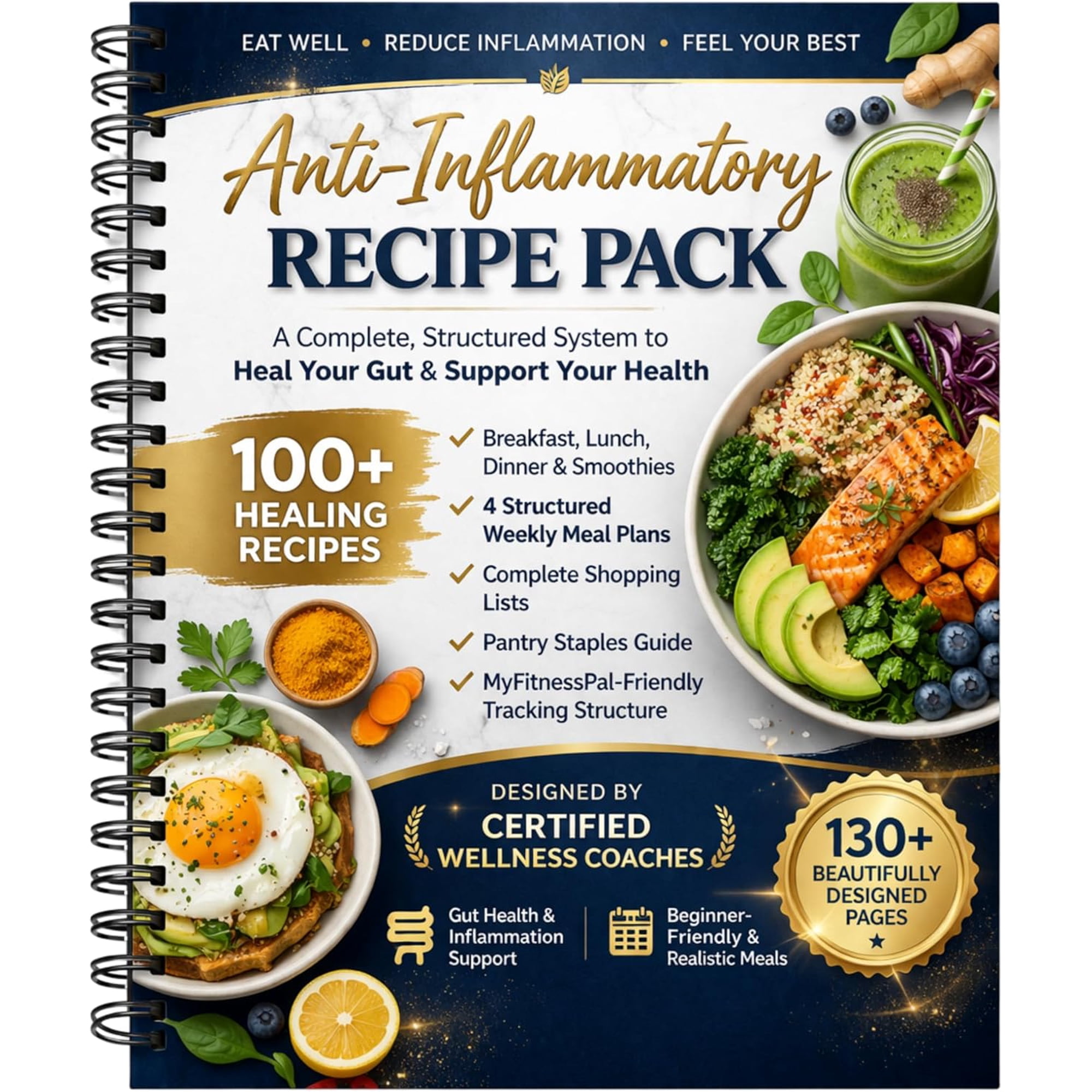 Anti Inflammatory Cookbook for Beginners and Women, 100+ Recipes with 4 Weekly Meal Plans and Shopping Lists, Gut Health Meal Planner for Busy Adults, Easy Structured Meals for Less Bloating