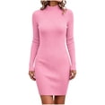 thumbnail image 2 of Women's Casual Solid Color Mock Neck Slim Long Sleeve Bodycon Dress, 2 of 7